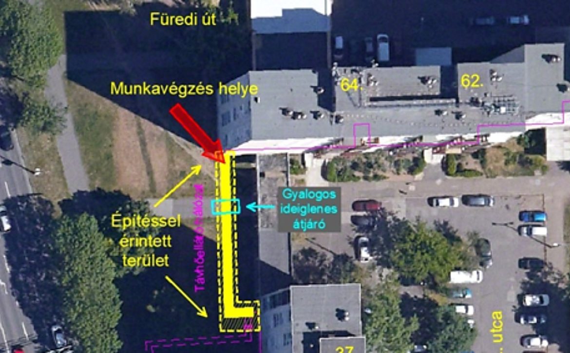 District heating pipeline being renovated on the section between Böszörményi and Füredi Road