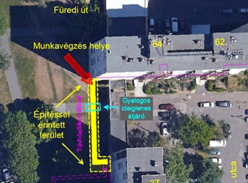 District heating pipeline being renovated on the section between Böszörményi and Füredi Road