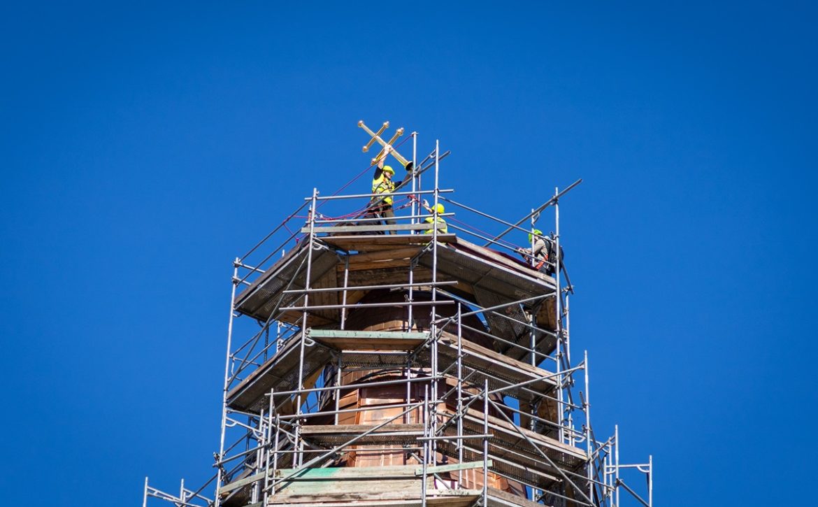 “The Greek Catholic Cathedral Cross Restored to Its Original Position  “